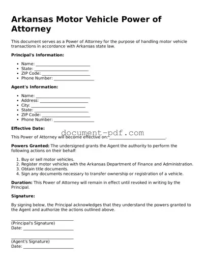 Attorney-Verified Arkansas Motor Vehicle Power of Attorney Template