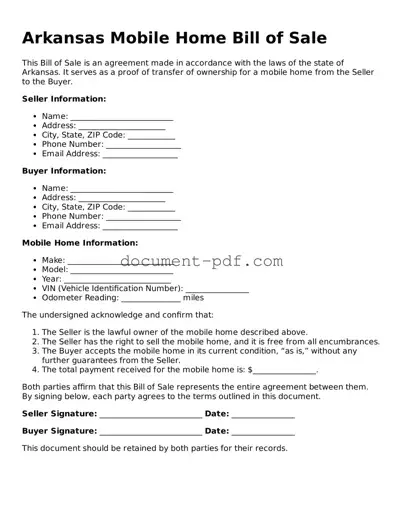 Attorney-Verified Arkansas Mobile Home Bill of Sale Template