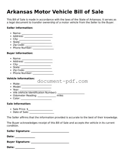 Attorney-Verified Arkansas Motor Vehicle Bill of Sale Template