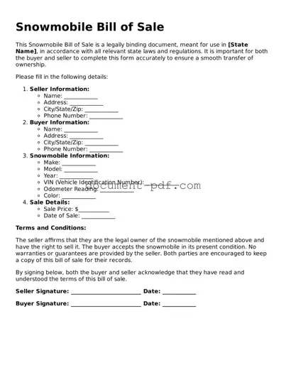 Attorney-Approved Snowmobile Bill of Sale Document