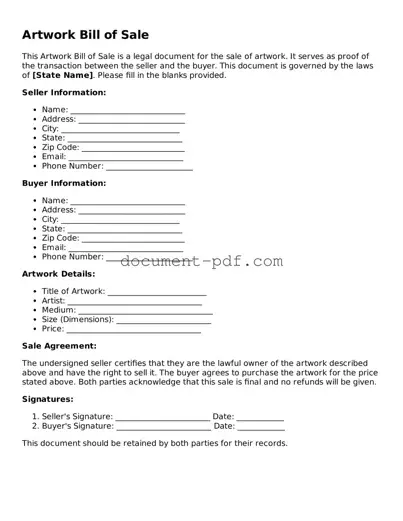 Attorney-Approved Artwork Bill of Sale Document