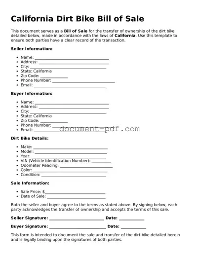 Attorney-Verified California Dirt Bike Bill of Sale Template