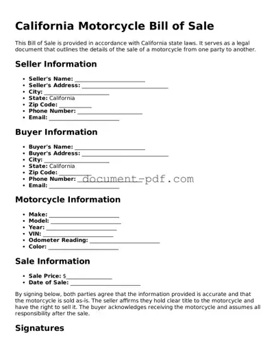 Attorney-Verified California Motorcycle Bill of Sale Template