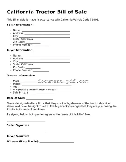Attorney-Verified California Tractor Bill of Sale Template