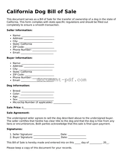Attorney-Verified California Dog Bill of Sale Template