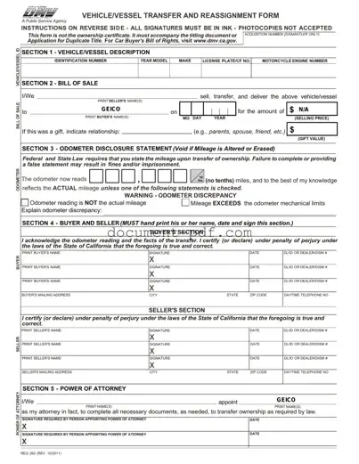 Blank California Fotm Reg 262 PDF Form