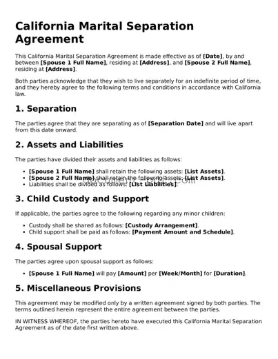 Attorney-Verified California Marital Separation Agreement Template