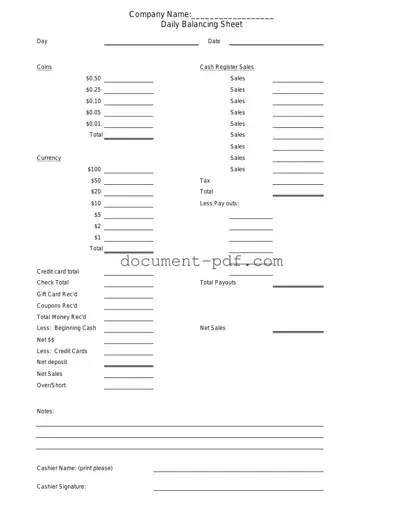 Blank Cash Drawer Count Sheet PDF Form
