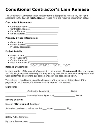 Attorney-Approved Conditional Contractor’s Lien Release Document