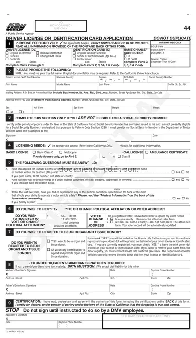 Blank Ca Dmv Dl 44 PDF Form