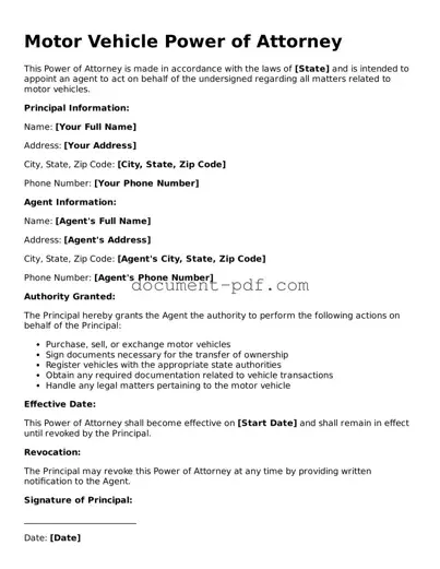 Attorney-Approved Motor Vehicle Power of Attorney Document