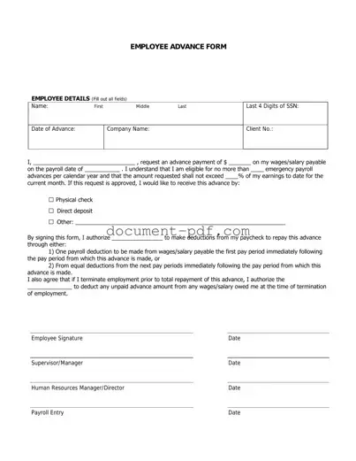 Blank Employee Advance PDF Form