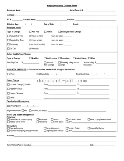 Blank Employee Status Change PDF Form
