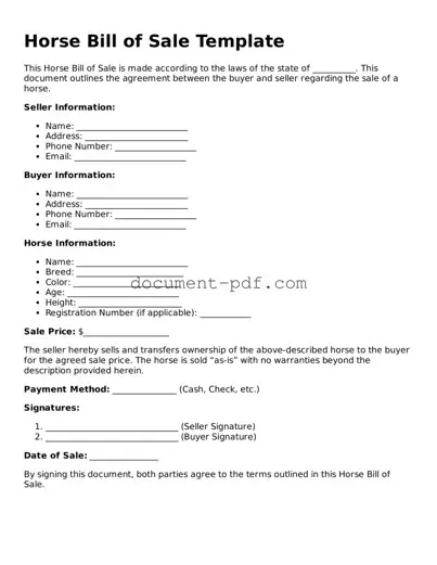 Attorney-Approved Horse Bill of Sale Document
