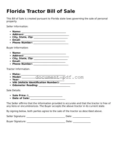 Attorney-Verified Florida Tractor Bill of Sale Template