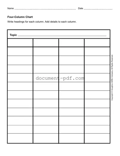 Blank Four Column Chart PDF Form