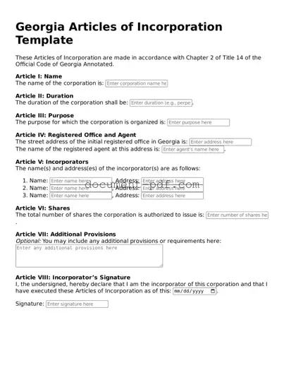 Attorney-Verified Georgia Articles of Incorporation Template