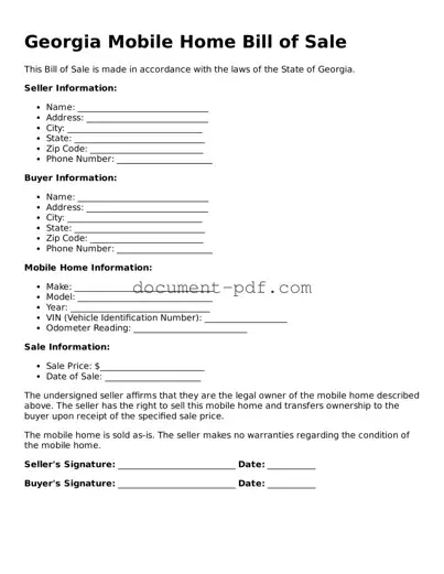 Attorney-Verified Georgia Mobile Home Bill of Sale Template