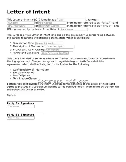 Attorney-Approved Letter of Intent Document
