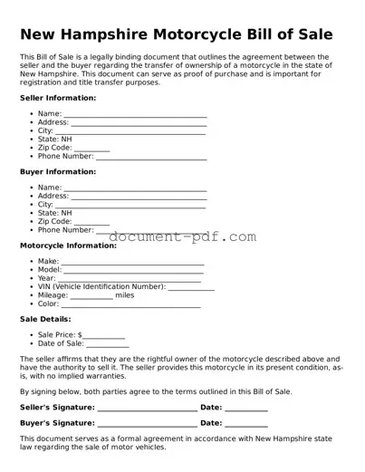 Attorney-Verified New Hampshire Motorcycle Bill of Sale Template