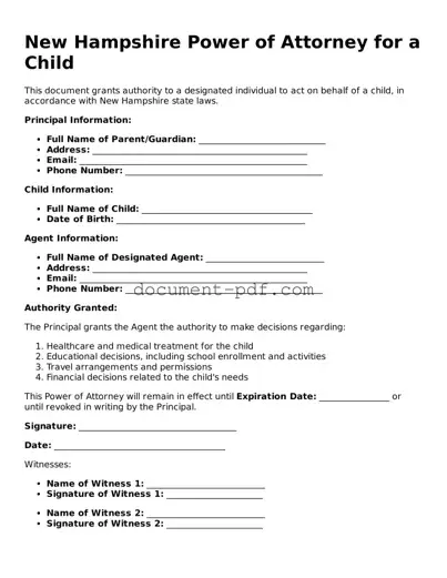 Attorney-Verified New Hampshire Power of Attorney for a Child Template