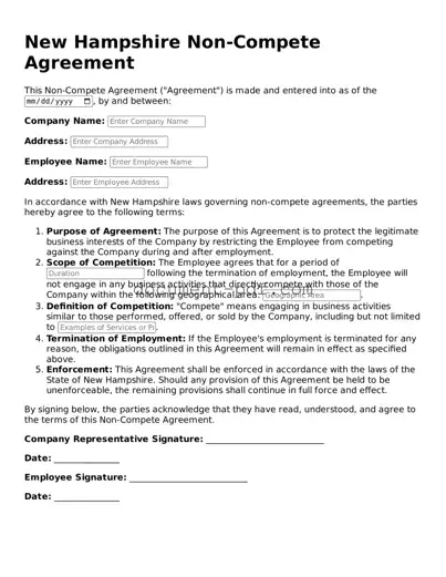Attorney-Verified New Hampshire Non-compete Agreement Template