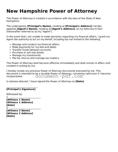 Attorney-Verified New Hampshire Power of Attorney Template