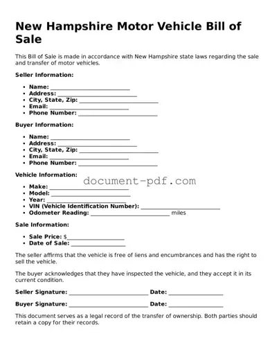 Attorney-Verified New Hampshire Motor Vehicle Bill of Sale Template