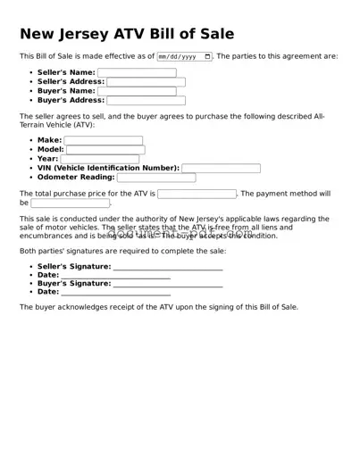 Attorney-Verified New Jersey ATV Bill of Sale Template