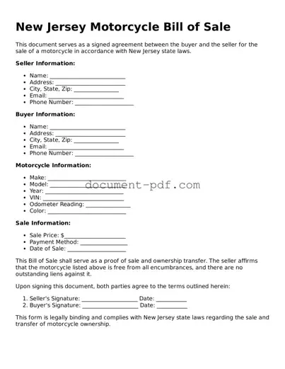 Attorney-Verified New Jersey Motorcycle Bill of Sale Template