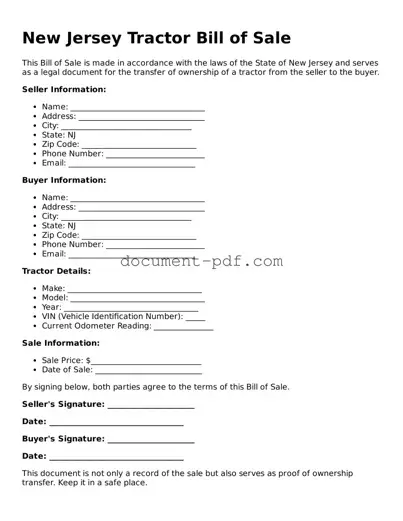 Attorney-Verified New Jersey Tractor Bill of Sale Template