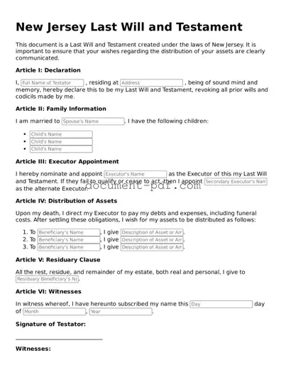 Attorney-Verified New Jersey Last Will and Testament Template
