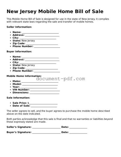 Attorney-Verified New Jersey Mobile Home Bill of Sale Template