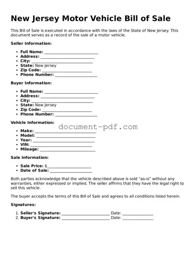 Attorney-Verified New Jersey Motor Vehicle Bill of Sale Template