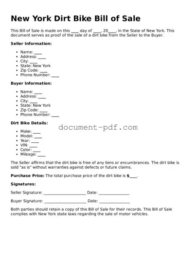 Attorney-Verified New York Dirt Bike Bill of Sale Template