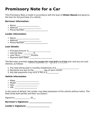 Attorney-Approved Promissory Note for a Car Document