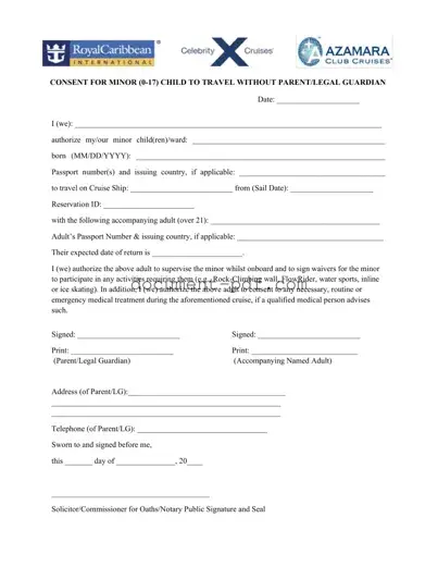 Blank Royal Caribbean Parental Consent PDF Form