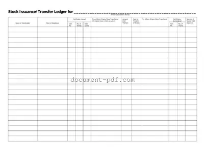 Blank Stock Transfer Ledger PDF Form