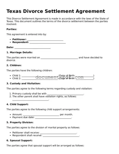 Attorney-Verified Texas Divorce Settlement Agreement Template