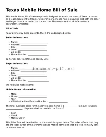 Attorney-Verified Texas Mobile Home Bill of Sale Template