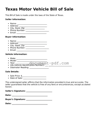 Attorney-Verified Texas Motor Vehicle Bill of Sale Template