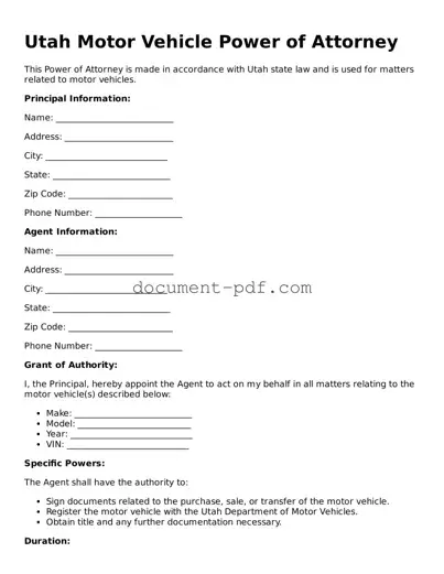 Attorney-Verified Utah Motor Vehicle Power of Attorney Template