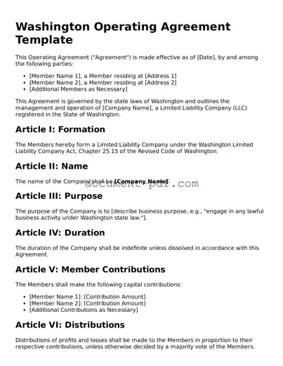 Attorney-Verified Washington Operating Agreement Template