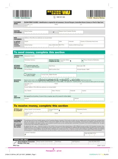 Blank Western Union PDF Form