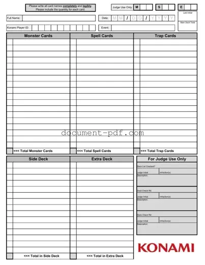 Blank Konami Decklist PDF Form