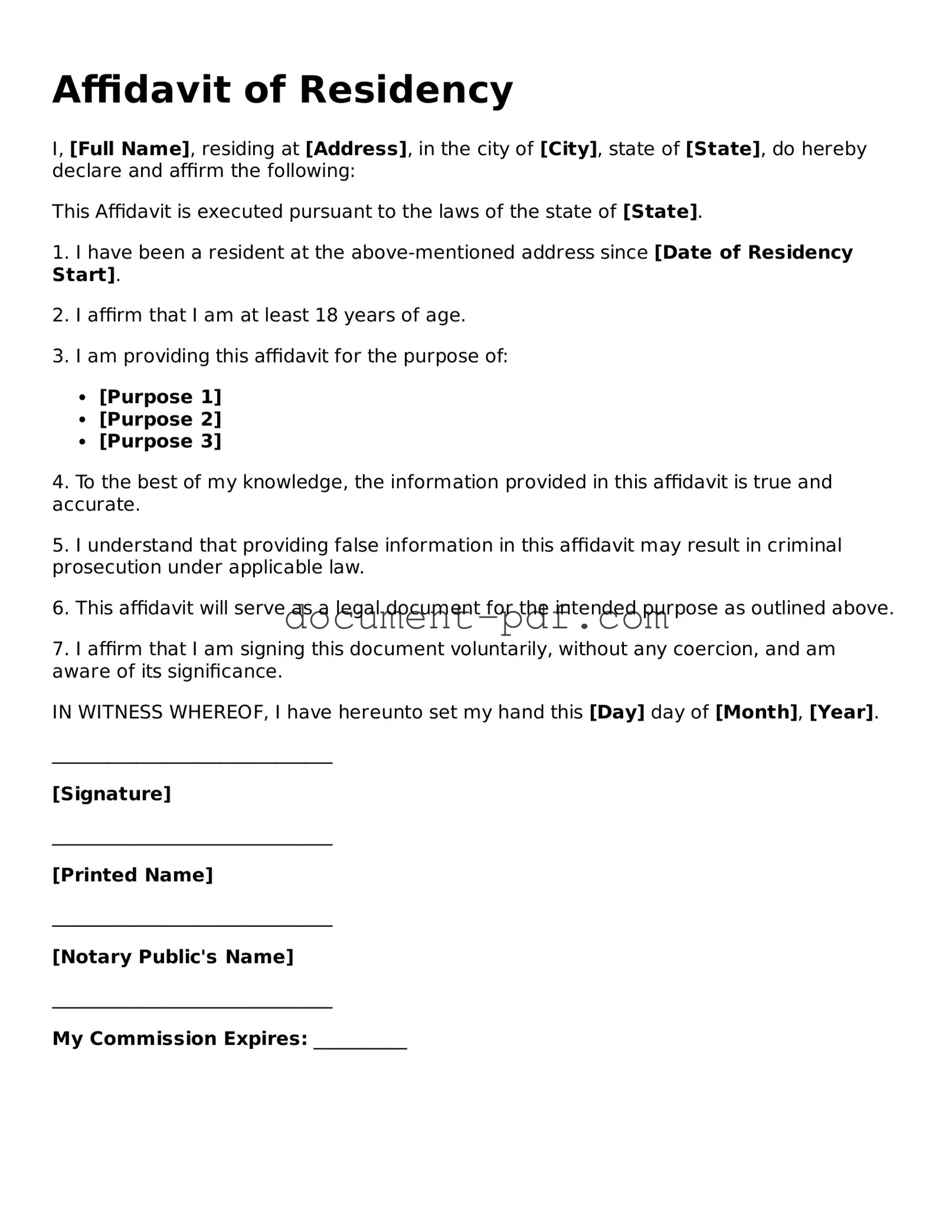 Attorney-Approved Affidavit of Residency Document