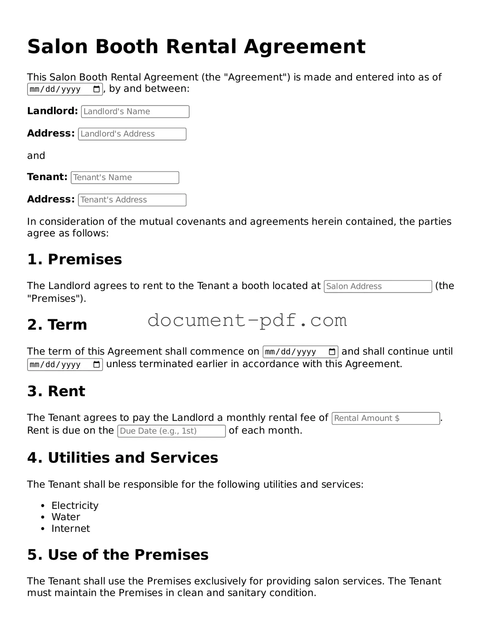 Attorney-Approved Salon Booth Rental Agreement Document