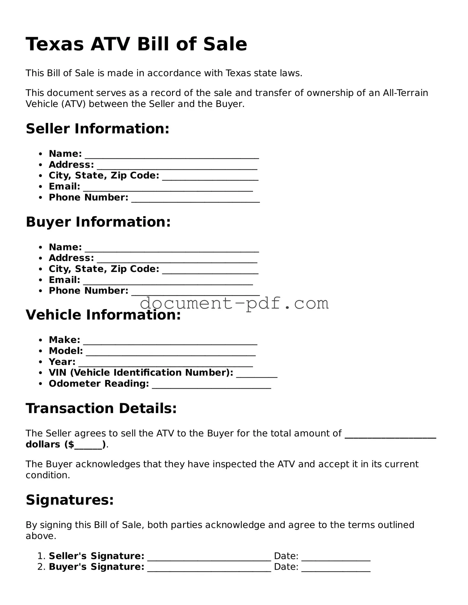 Attorney-Verified Texas ATV Bill of Sale Template