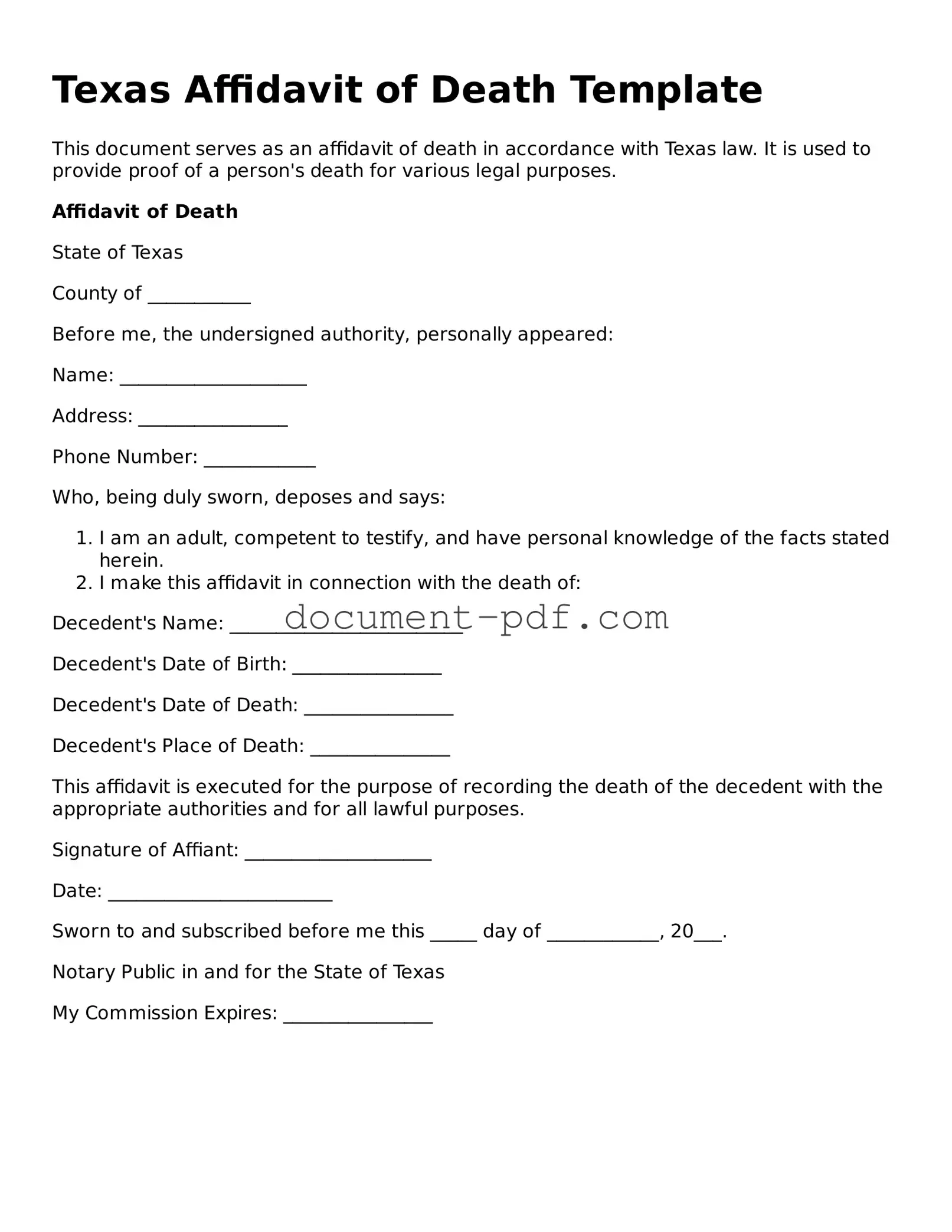 Attorney-Verified Texas Affidavit of Death Template