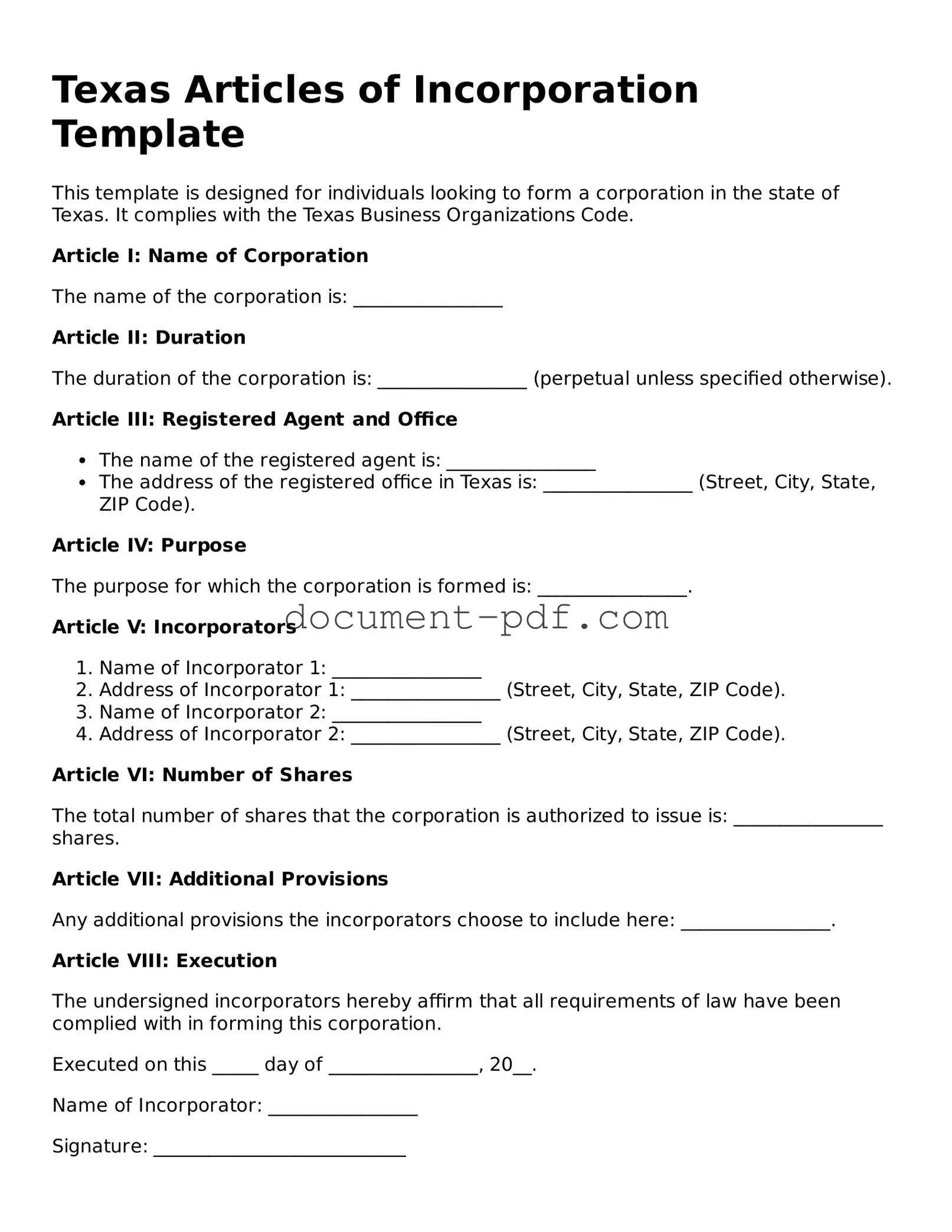 Attorney-Verified Texas Articles of Incorporation Template